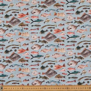 Katherine Quinn Fishes Printed 112 cm Organic Cotton Jersey Fabric Blue 112 cm