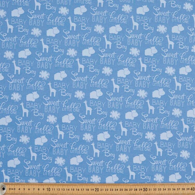 Sweet Baby Text Printed 112 cm Organic Cotton Fabric Blue 112 cm