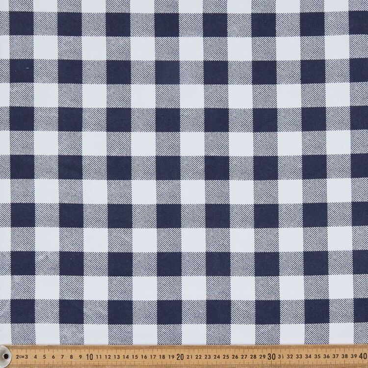Gingham Check 120 cm Thermal Curtain Fabric Navy 120 cm