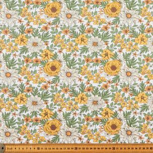 Native Floral Printed 112 cm Organic Cotton Poplin Fabric White 112 cm