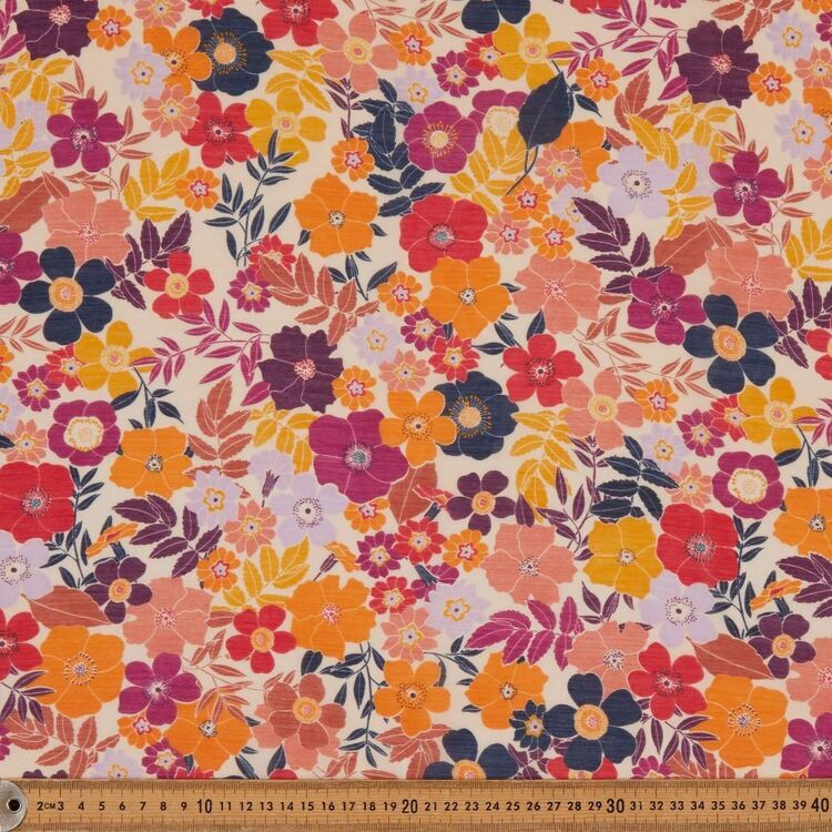 Earthy Floral Printed Polyester Elastane Voile Fabric