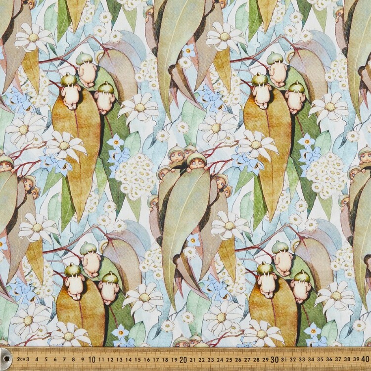 May Gibbs Gumleaf Babies 140 cm Cotton Linen Decorator Fabric