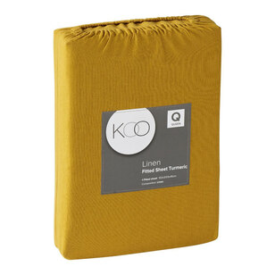 KOO Washed Linen Fitted Sheet Turmeric