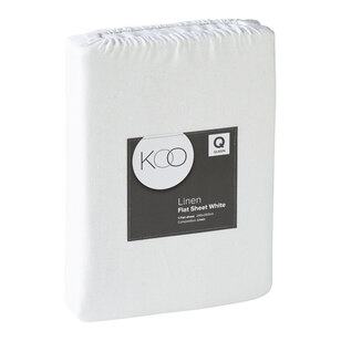 KOO Washed Linen Flat Sheet White