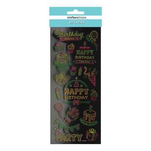 Crafters Choice Neon Happy Birthday Sticker Multicoloured