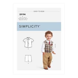Simplicity S9194 Infants' Vest, Shirt, Shorts, Pants, Tie & Pocket Square XXS - L