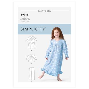 Simplicity Sewing Pattern S9216 Children's Robe, Gowns, Top & Pants 3 - 8
