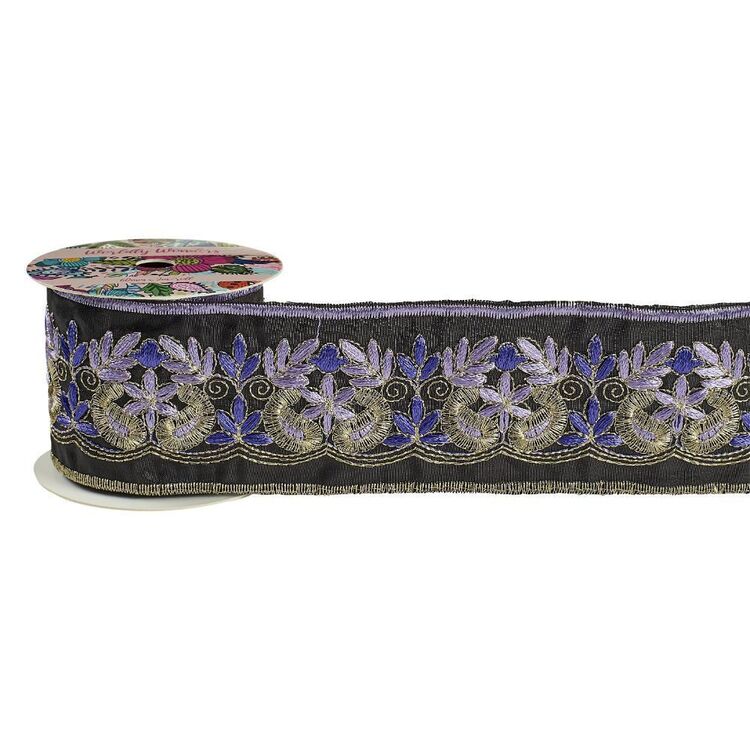 Maria George Worldly Wonders Flower Embroidered Band Purple 60 mm x 2 m