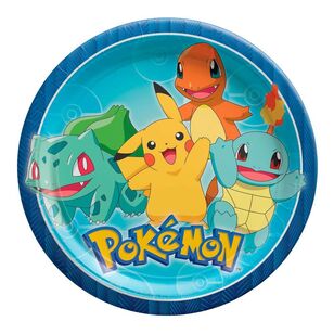 Pokemon Round Paper Plates 8 Pack Blue, Red & Yellow 23 cm