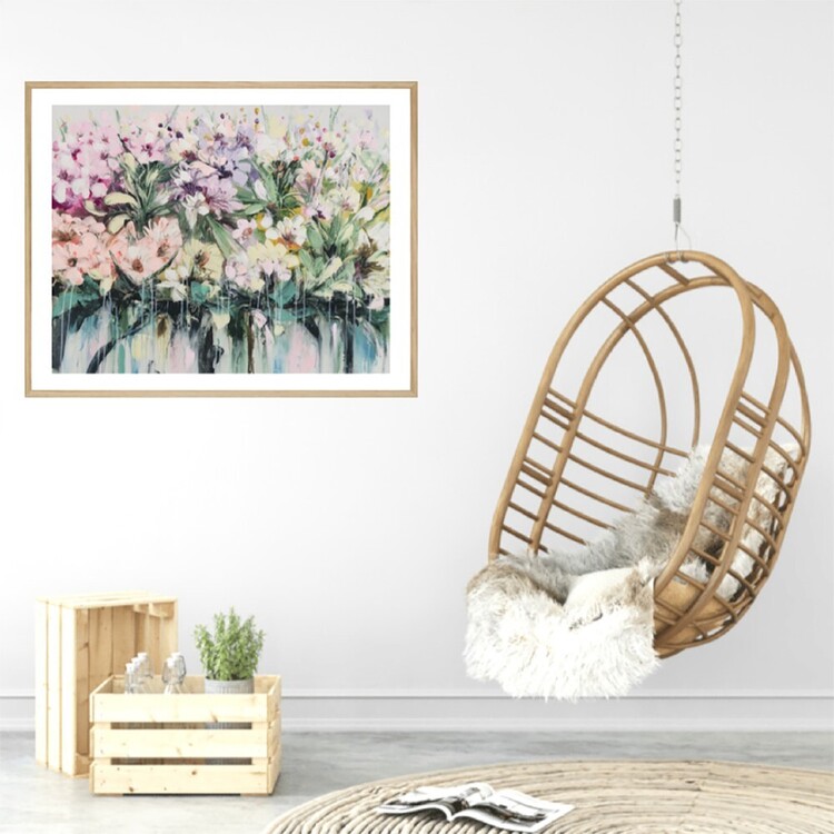 Colourclash Drip Flowers Framed Canvas Oak 100 x 80 cm