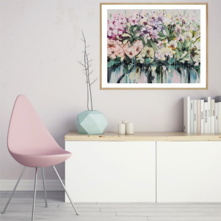 Colourclash Drip Flowers Framed Canvas Oak 100 x 80 cm