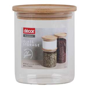 Decor Bamboo & Glass Round 850 mL Canister Clear 850 mL