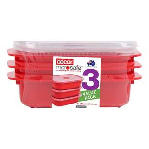 Decor Microsafe Oblong 900 mL Containers Set Of 3 Red 900 mL