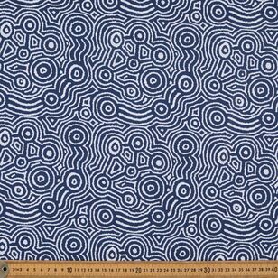 Warlukurlangu Agnes Nampijinpa Brown Ngapa Jukurrpa (Water Dreaming) 112 cm Cotton Drill Fabric Blue 112 cm