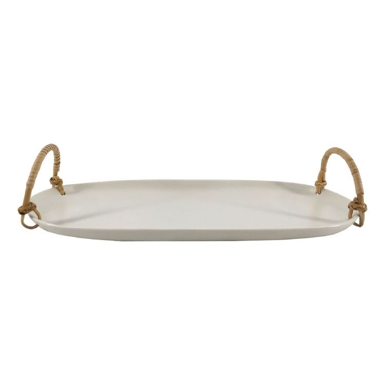 Bouclair Artistic Nook Ceramic Tray With Handle White 36.5 x 15 cm