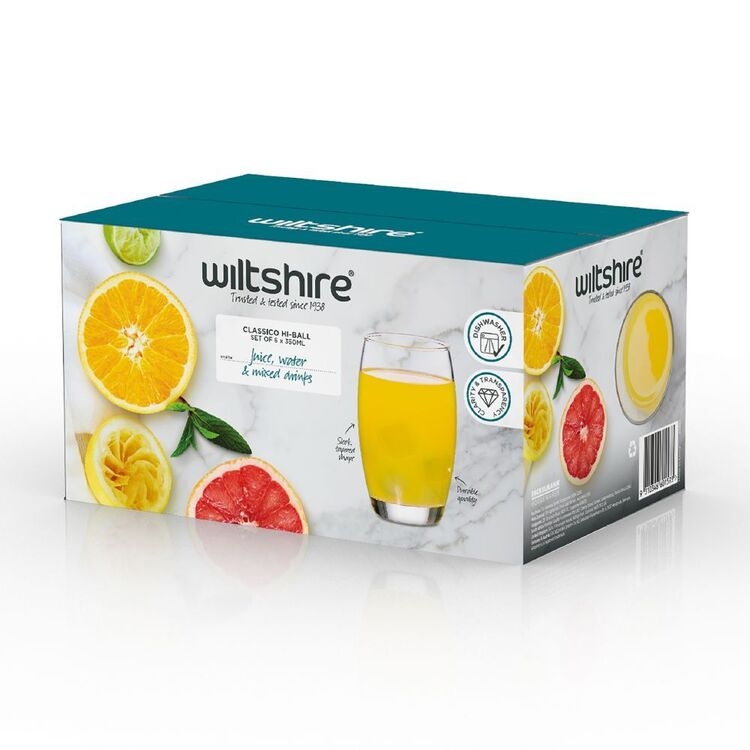 Wiltshire Classico Highball Glasses Set Of 6 Clear 350 mL