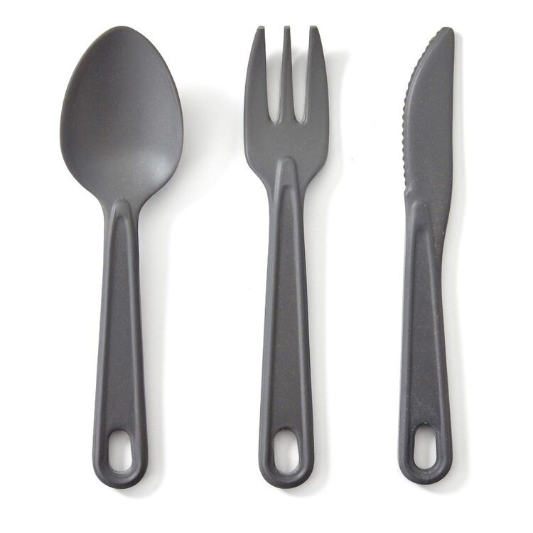 EcoSouLife Eco Cutlery Set With Carabiner 3 Piece Charcoal 17 cm