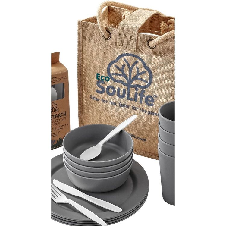 EcoSouLife Eco Picnic Set With Bag 37 Piece Charcoal