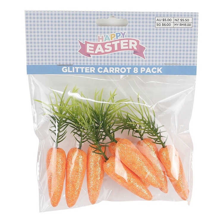 Happy Easter Glitter Carrots 8 Pack