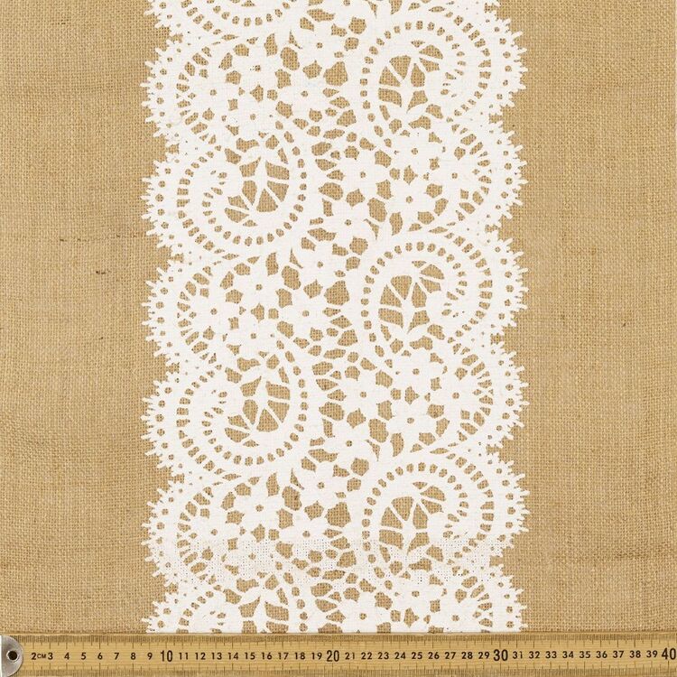 Lace Printed Hessian Runner Natural & White 40 cm