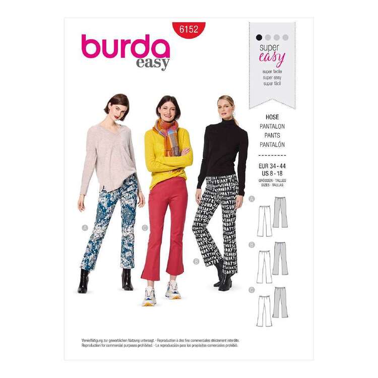 Burda 6152 Misses' Flared Trousers or Pants With Waistband & Side Zipper