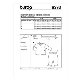 Burda 9293 Babies' Jacket With Trousers or Pants - Reversible 56-98