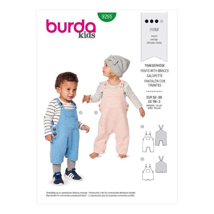 Burda 9295 Babies' Bibbed Trousers or Pants - Overalls With Straps