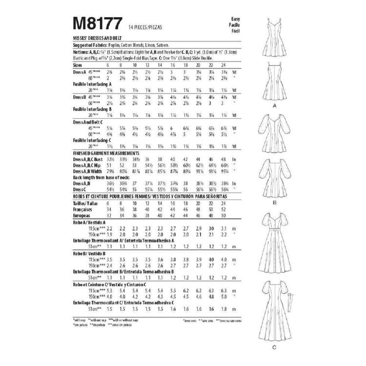 McCall's M8177 Misses' Dresses & Belt