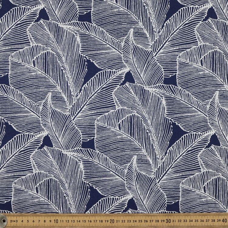 Palm Printed 132 cm Cotton Linen Fabric Navy & White 132 cm