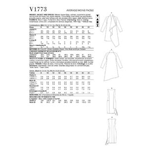Vogue Sewing Pattern V1773 Misses' Jacket & Dress