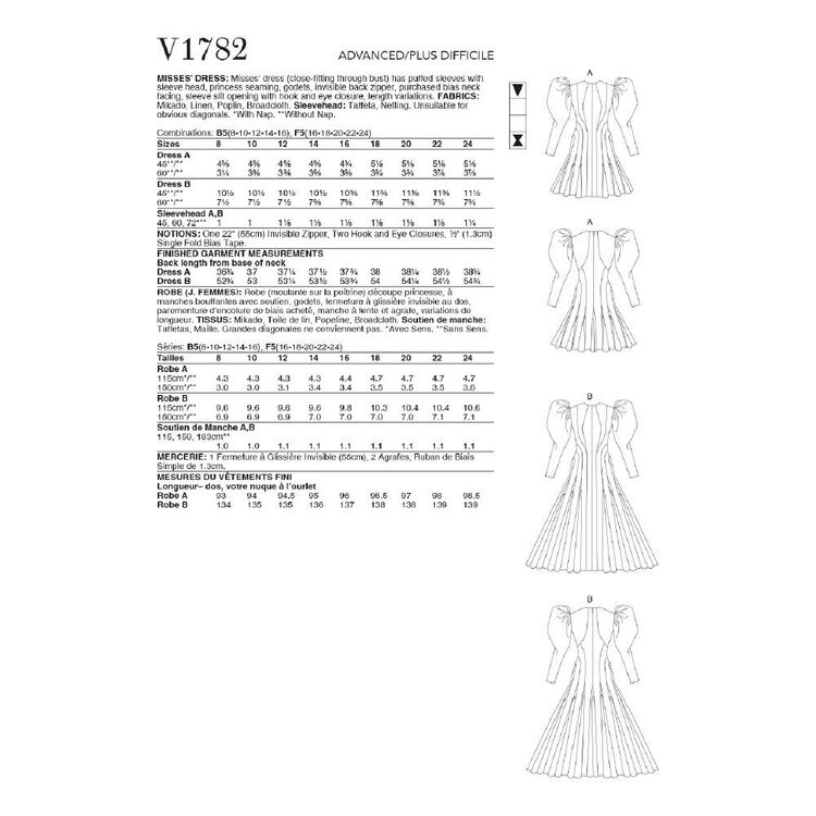 Vogue Sewing Pattern V1782 Misses' Dresses