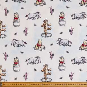 Disney Winnie The Pooh Dreams Printed 108 cm Flannelette Fabric White & Grey 108 cm