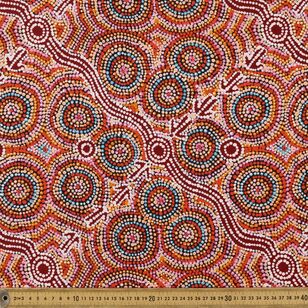 Warlu Red Kangaroo Dreaming 150 cm Printed Decorator Fabric Multicoloured 150 cm