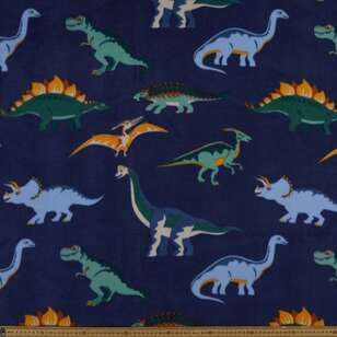Dinosaurs Printed 148 cm Husky Polar Fleece Fabric Navy 148 cm