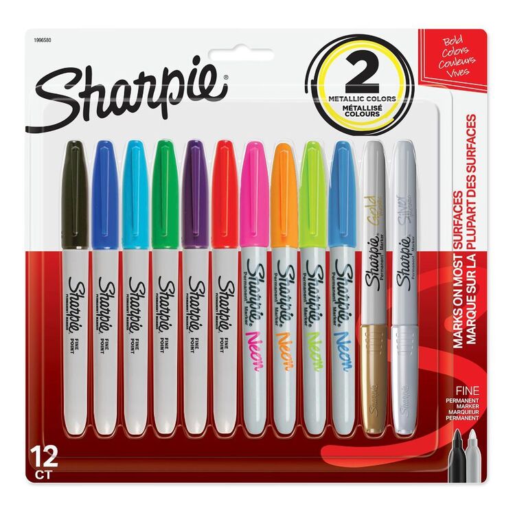 Sharpie Neon & Metallic Fine Markers 12 Pack Multicoloured