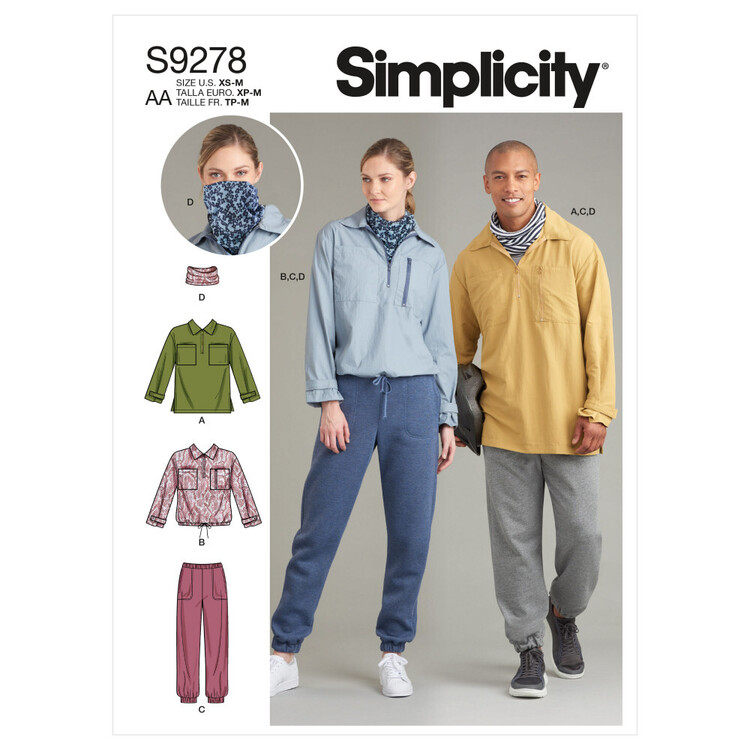 Simplicity Sewing Pattern S9278 Unisex Tops In Two Lengths, Pants & Neckpiece