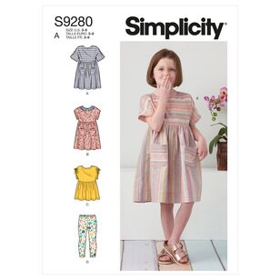 Simplicity Sewing Pattern S9280 Children's Dresses, Top & Leggings All Sizes