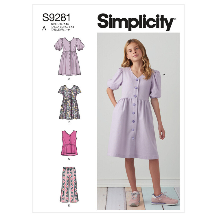 Simplicity Sewing Pattern S9281 Girls' Dresses, Top & Pants All Sizes