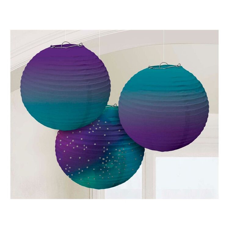 Amscan Sparkling Sapphire Ombre Round Lanterns 3 Pack
