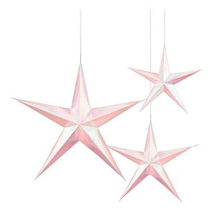 Amscan Iridescent Hanging 3D Star Decoration 3 Pack White & Pink