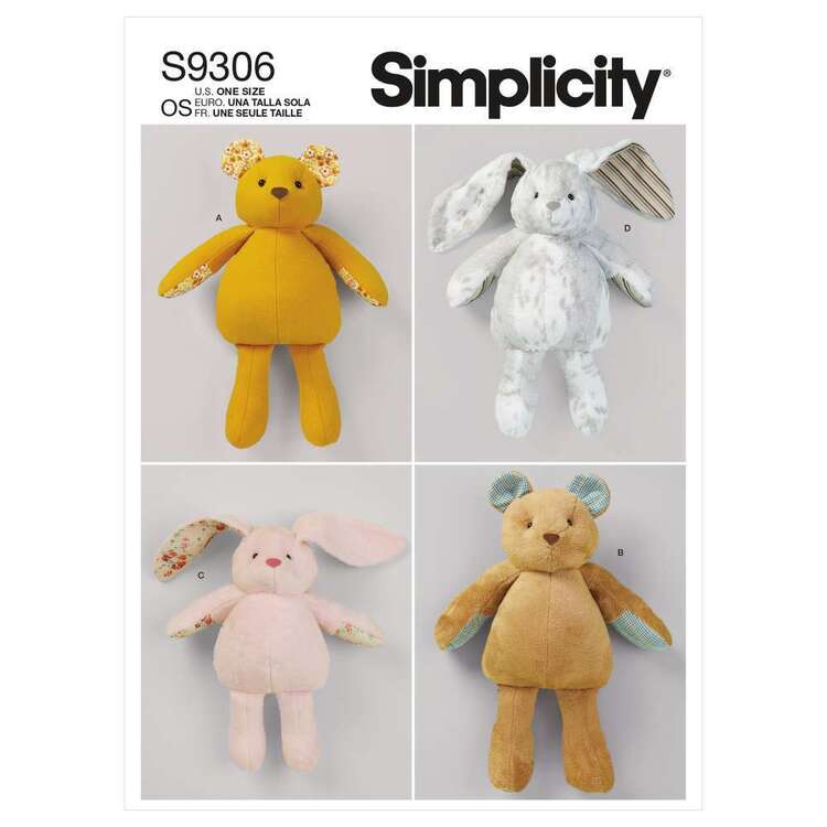 Simplicity Sewing Pattern S9306 Plush Bears & Bunnies in Two Sizes One Size