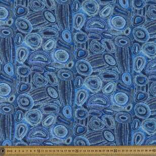 Warlukurlangu Agnes Nampajimpa Brown Ngapa Jukurrpa (Water Dreaming) #2 Printed 135 cm Rayon Fabric Blues 135 cm