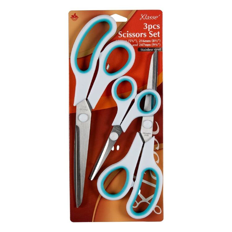 Klasse Soft Grip Scissors 3 Pack White 9.75 in / 8.5 in / 5.25 in