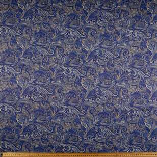 Vintage Paisley Digital Printed 142 cm Combed Cotton Sateen Fabric Navy 142 cm