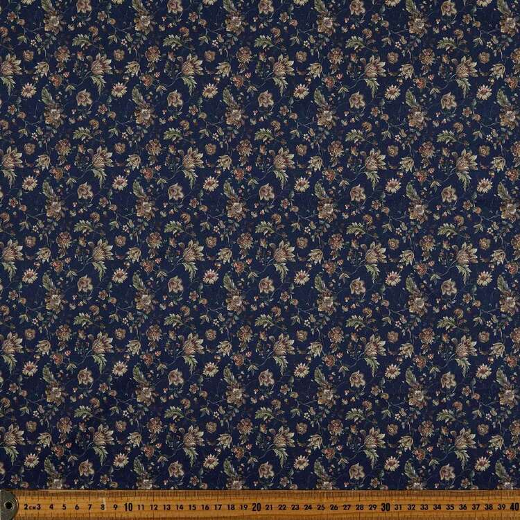 Delicate Petals Digital Printed 142 cm Combed Cotton Sateen Fabric Navy 142 cm
