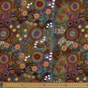 Balarinji Julianne Turner Nungarri Budgerigar Dreaming #2 Printed 112 cm Cotton Fabric Multicoloured 112 cm