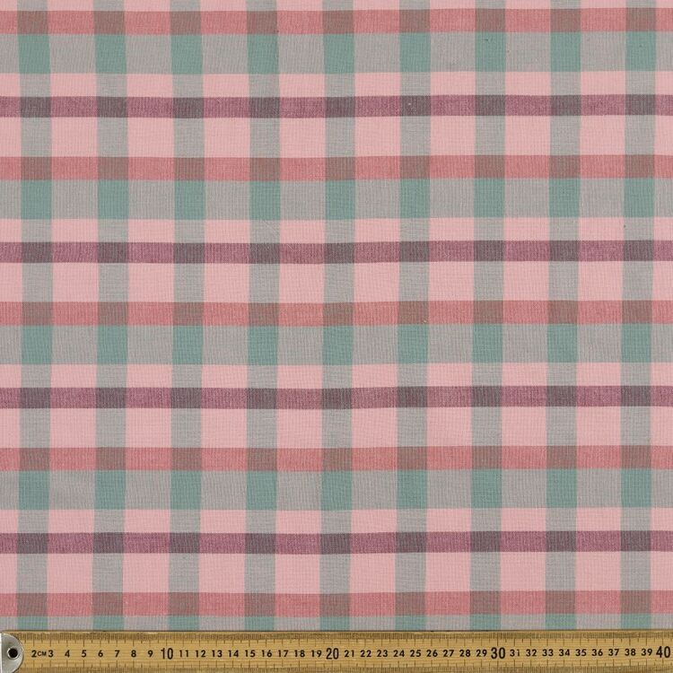 Yarn Dyed Small Check Printed 110 cm Cotton Fabric Rose & Green 110 cm