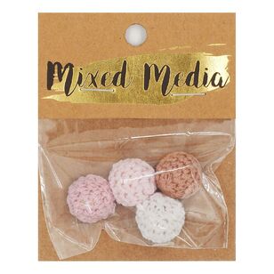 Ribtex Mixed Media Knitted Bead 4 Pack Pink 20 mm