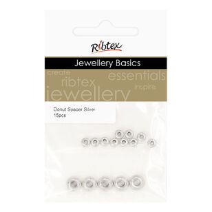 Ribtex Jewellery Basics Donut Spacers Mix 15 Pack Silver