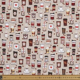 Coffee Is Life Printed 112 cm Cotton Fabric Tan 112 cm